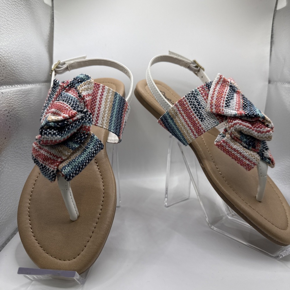 New Qupid Women's‎ Archer Sandals Blue Pink Fabric Size 6